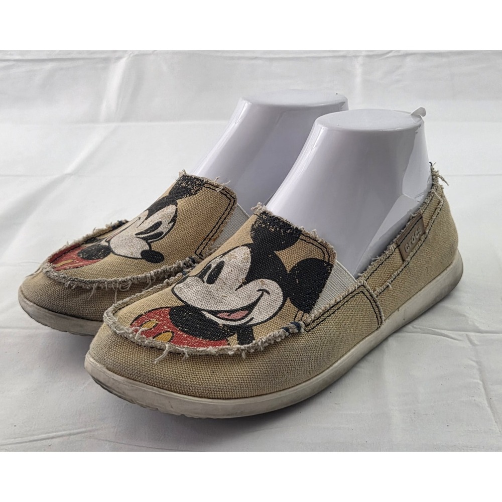 Crocs Disney Mickey Mouse Loafers Womens 8 Tan Canvas Disneycore Y2K Nostalgia